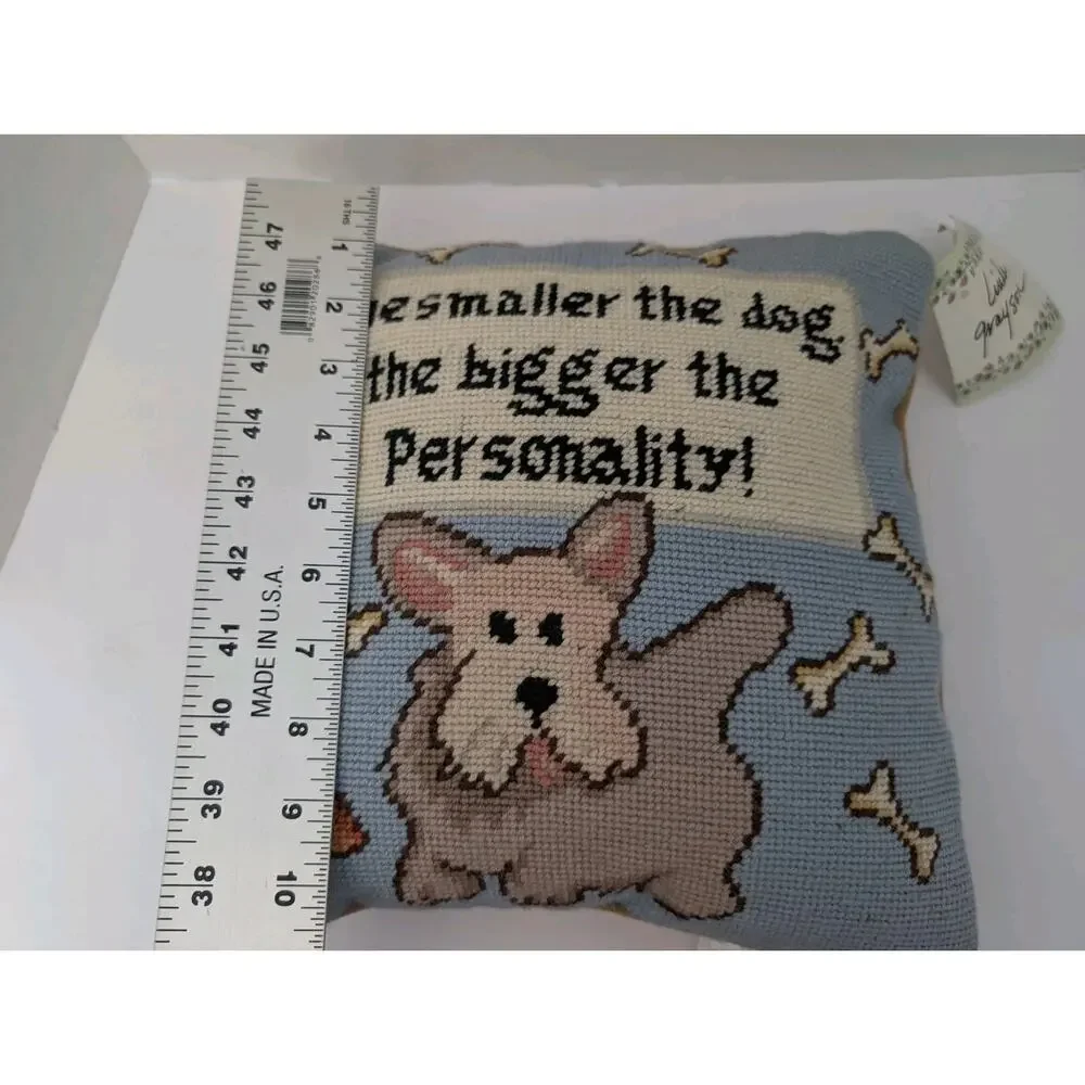 Linda Grayson Needlepoint Pillow The Smaller The Dog The Bigger The Personality